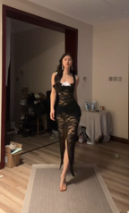 Black halter-neck lace fitted long ball gown R7775