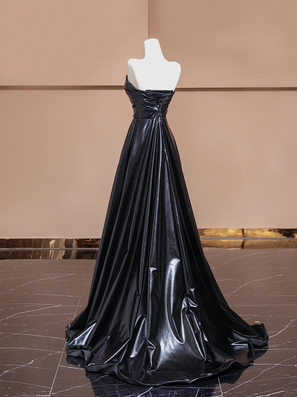Black strapless, fitted waist, full skirt, long ball gown R8356