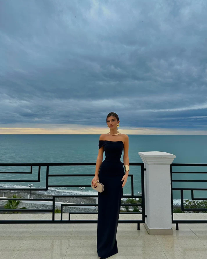 Elegant One Shoulder Sheath Prom Dress Black Satin Long Party Evening Gown  cc1482