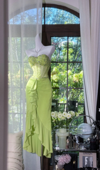 Light green strapless, fitted waist, rhinestone-embellished, sexy long ball gown R7745