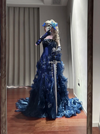 Blue strapless fitted long ball gown R8633