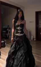 Black strapless fitted waist slim-fitting long ball gown with tulip skirt, elegant ball gown R8073