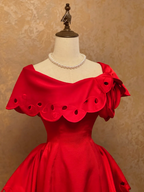 Red Vintage Waist-Cinched Floor-Length Ball Gown, Bridal Gown R7355