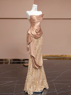 Rose gold strapless, fitted, bodycon, sexy long ball gown/bridal dress R8328