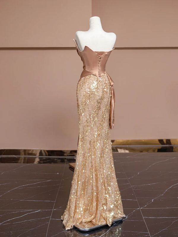 Rose gold strapless, fitted, bodycon, sexy long ball gown/bridal dress R8328