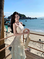 Fairy high-class temperament mermaid Ji streamer suspender skirt dress dress one shoulder dress R1715