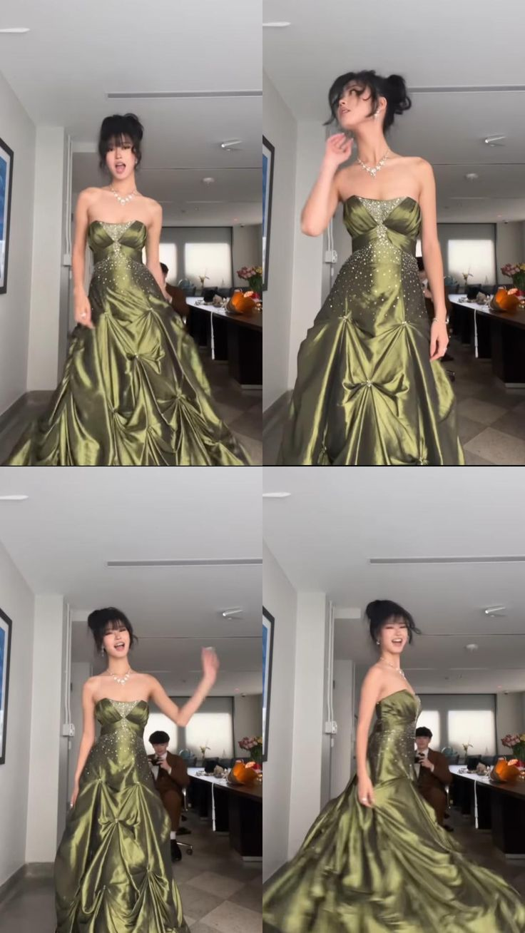 Luxurious Strapless Ball Gown Vintage Green Beaded  Prom Dress Evening Dress cc1427
