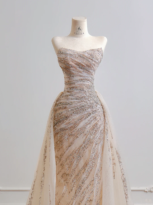 Nude pink strapless fitted waist bodycon long ball gown R8186
