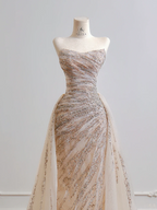 Nude pink strapless fitted waist bodycon long ball gown R8186