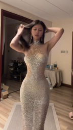 Light silver halter-neck sleeveless fitted waist bodycon sexy long ball gown R7550