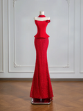 Red strapless fitted waist sexy top with lace bodycon skirt ball gown, wedding dress R8137