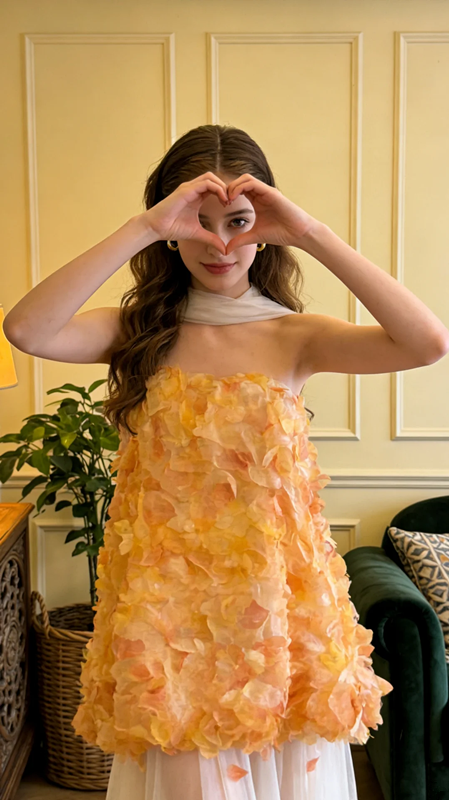 Yellow top paired with a white skirt for a ball gown R8698