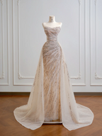 Nude pink strapless fitted waist bodycon long ball gown R8186