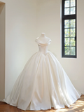 White off-the-shoulder retro-style fitted waist long ball gown/bridal dress R8446