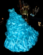 Elegant Strapless Satin Organza Beaded Mermaid Evening Dress Blue Long Party Gown