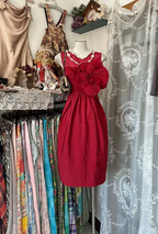 Red sleeveless fitted waist midi ball gown with tulip skirt R7818