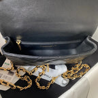 Chanel Flap Bag Gold Top Handle Black - 13X21X8cm