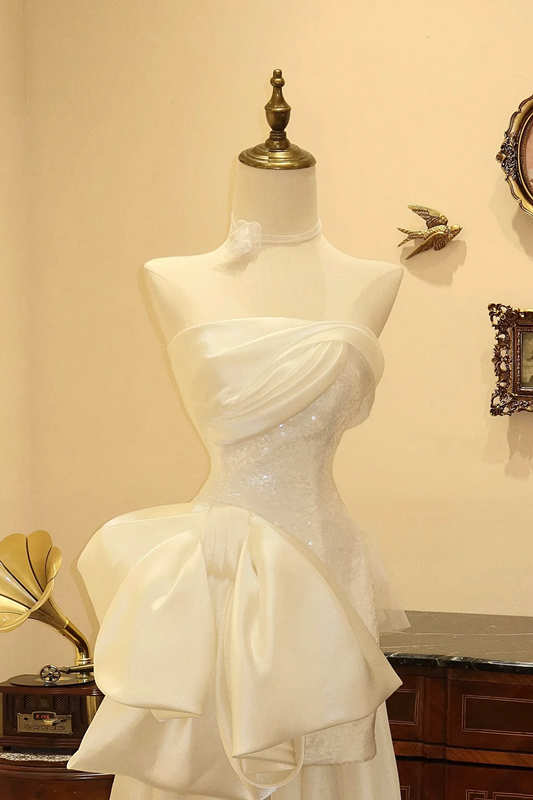 White strapless waist-cinching slim-fit short sexy prom dress R7939