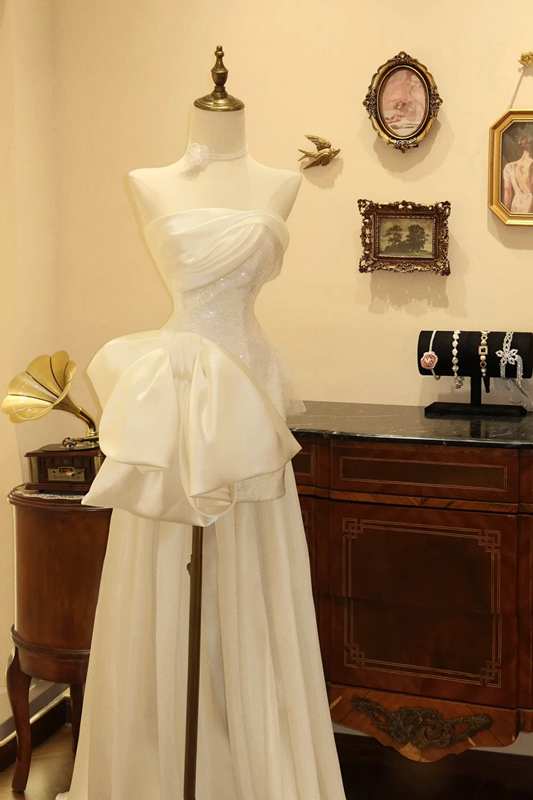 White strapless waist-cinching slim-fit short sexy prom dress R7939