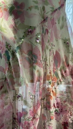 Light pink floral print halter top, fitted waist, irregular hem, long ball gown R7667