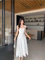 Red square neck suspender dress niche high-end a-line long dress certificate dress R1478