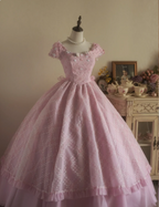 Sweet Court Light Pink Embroidered Floral Tulle Ball Gown Evening Dress Sweet 16 Dress cc5382
