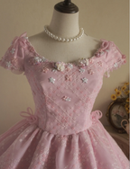 Sweet Court Light Pink Embroidered Floral Tulle Ball Gown Evening Dress Sweet 16 Dress cc5382
