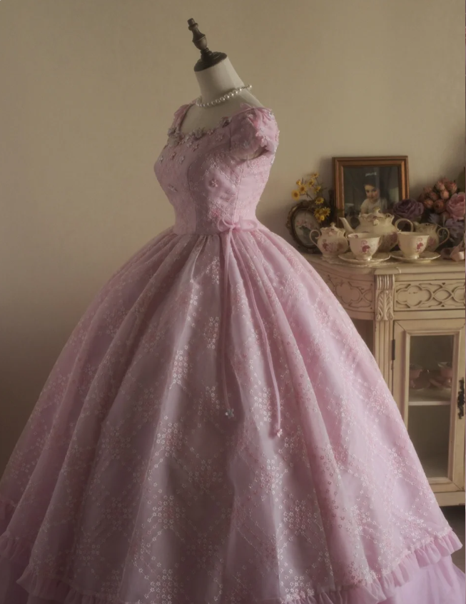 Sweet Court Light Pink Embroidered Floral Tulle Ball Gown Evening Dress Sweet 16 Dress cc5382