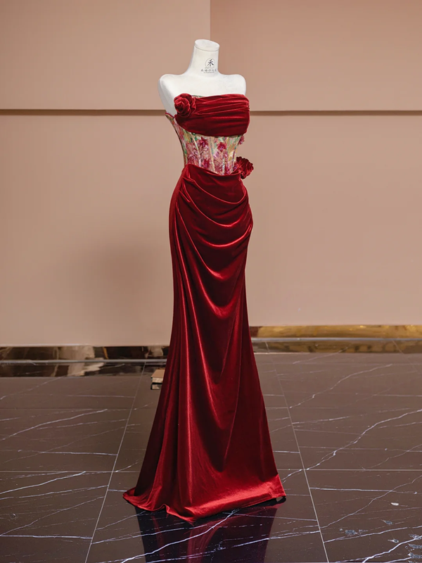 Red strapless boning long ball gown/bridal dress R8303