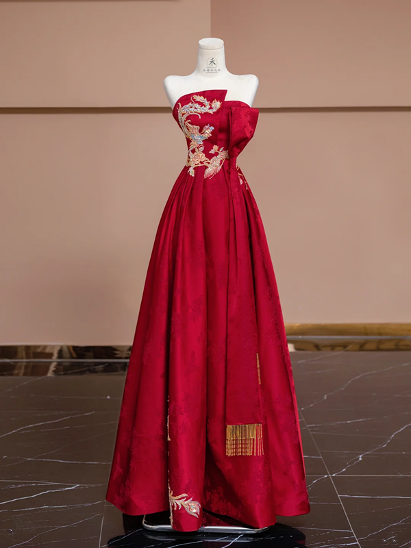 Red strapless fitted waist long ball gown/bridal dress R8332