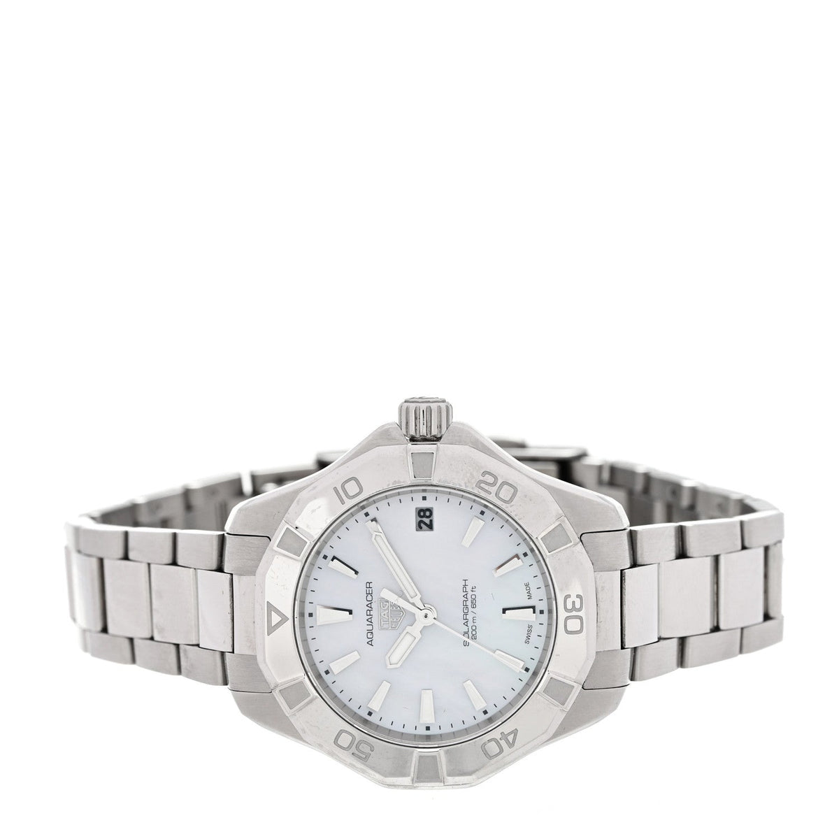 Stainless Steel Mother of Pearl 34mm Aquaracer Lady Professional 200 Solargraph Quartz Watch WBP1312