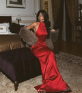 Charming Red Sleeveless Satin Sheath Evening Dress Formal Prom Dress Y8209