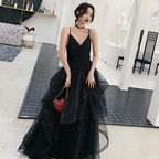 Black tulle sequins prom dress evening dress Y1021