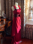Stylish Burgundy Satin Ruffles Long Party Dress Evening Gown