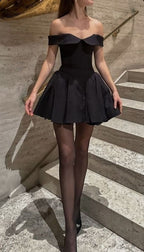 Black Off Shoulder Short Simple Party Dress Homecoming Dress     cg25664