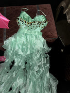 Vintage Mint Green Long Prom Party Dresses Unique Evening Dress   cg26074