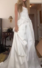 A Line Lace Up Back Strapless Wedding Dresses Simple Bridal Gowns Long Beautiful Bridal Gown