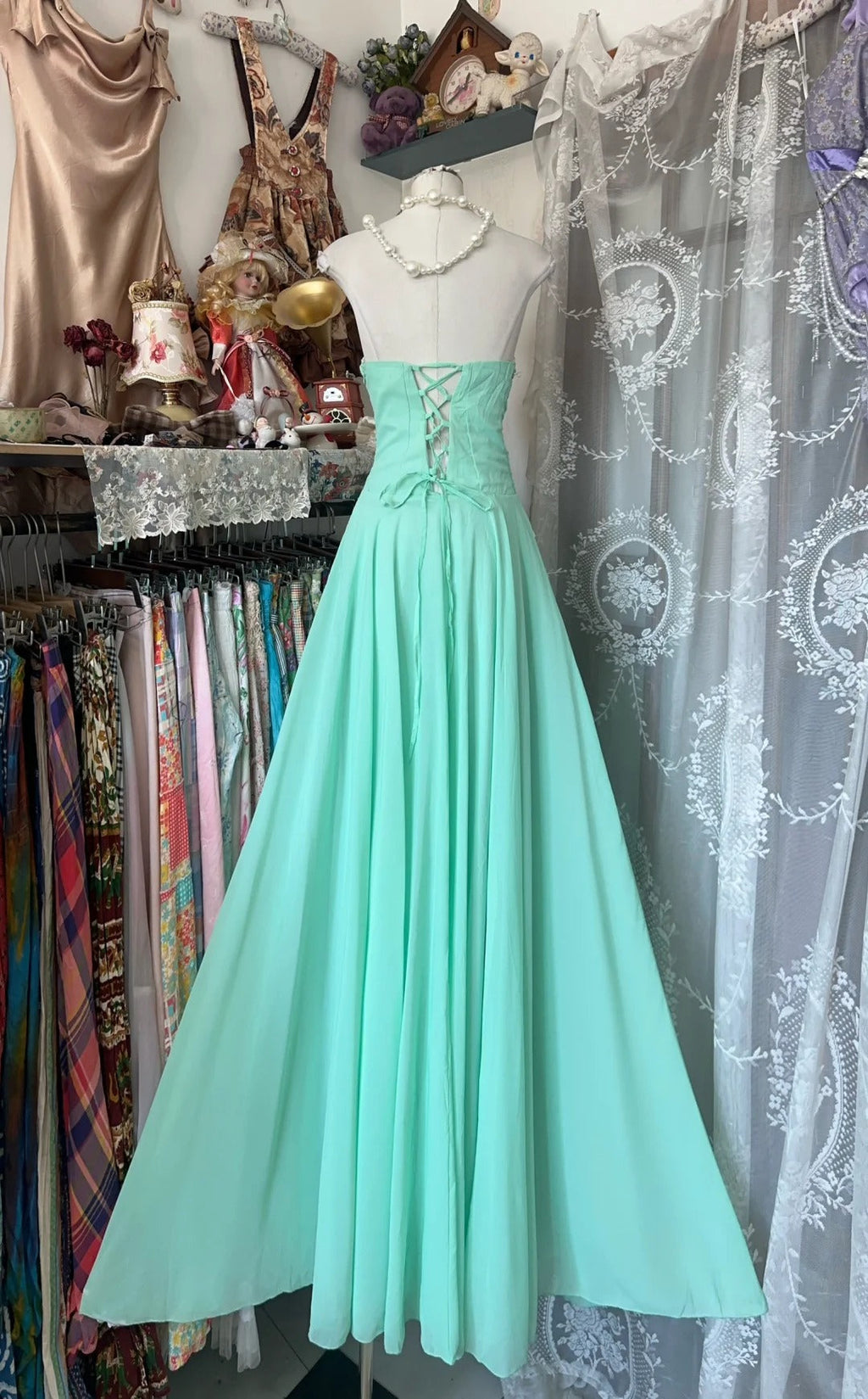 A Line Chiffon Lace Vintage Long Party Dress Evening Dress Prom Dresses     cg25748