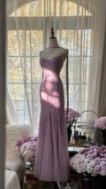 Purple Elegant Mermaid Spaghetti Strap Tulle Sequin Prom Dress Evening Gown