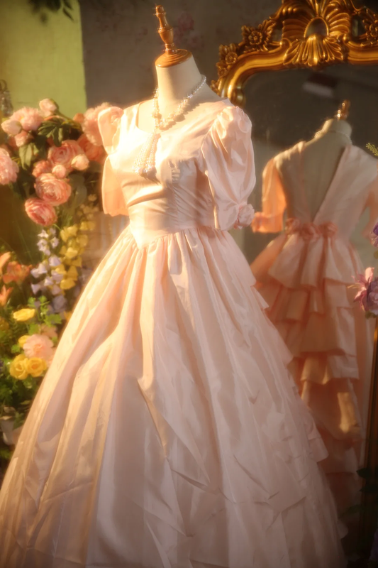 Pink square neckline fitted waist ball gown/bridal dress R7259