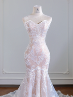 Light pink strapless fitted waist bodycon long lace ball gown/bridal dress R8247