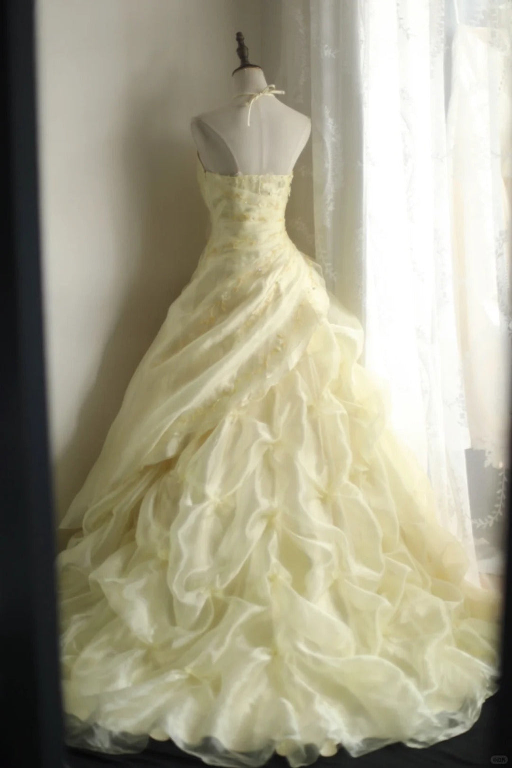A Line Yellow Princess Dress Wedding Dress Sleeveless Long Evening Dress   cg25931