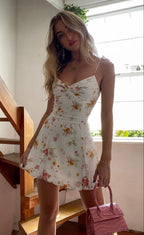 New Arrival Spaghetti Straps Floral Print Homecoming Dress Short Party Dress    cg25996