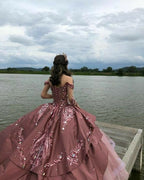 Sparkle Pink Vestidos De 15 Quinceanera Dress Princess Sequin Ball Gown Sweet 15 Birthday Dress