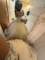 Champagne Quince Dress with Flowers Sweet 16 Dresses Off the Shoulder Ball Gown