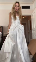 A Line Lace Up Back Strapless Wedding Dresses Simple Bridal Gowns Long Beautiful Bridal Gown