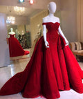 Red Off Shoulder Prom Party Dresses Unique Evening Dress Vintage Long Dress  cg26028
