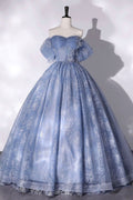 Tulle Lace Long Ball Gown Off the Shoulder Formal Evening Gown