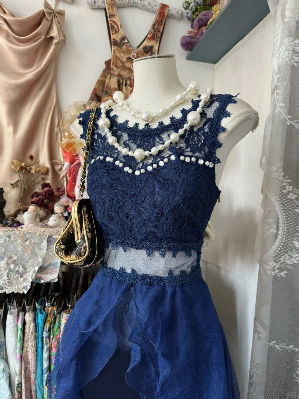 Vintage Evening Dresses,Navy Blue Long Sleeveless Party Gowns  cg25538