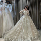 3D Lace Wedding Dresses 3D Lace Long Sleeve Appliques Bride Dress Vintage Appliques Wedding Gowns
